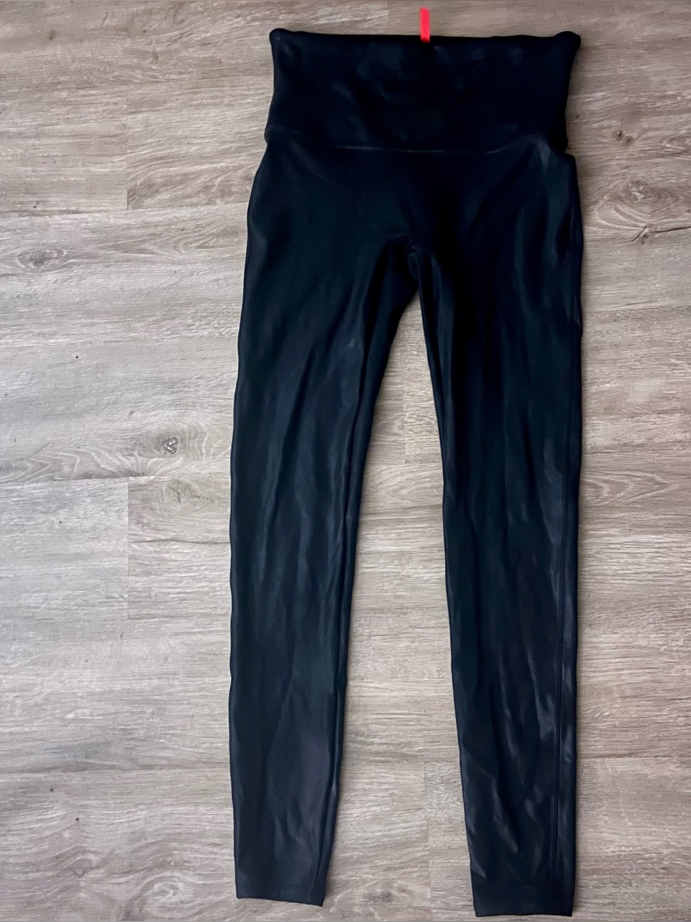 SPANX Black Faux Leather Leggings Size Large High Rise Slimming